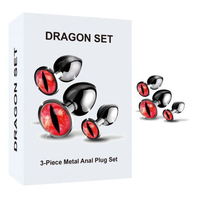 Customizable 3-Piece Dragon Eye Metal Anal Plug Set – Tapered Design, 3 Sizes for Anal Training