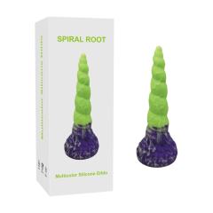 7.88 Inch Spiral Fantasy Silicone Dildo – Non-Glow, Purple Green Suction Base