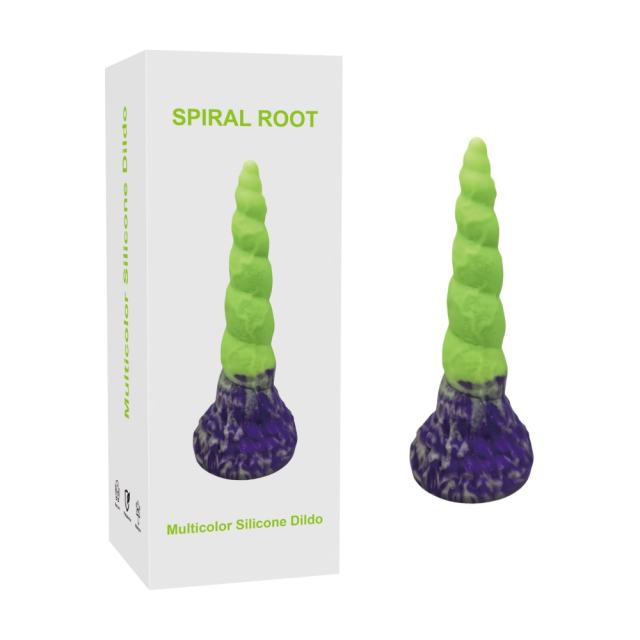 7.88 Inch Spiral Fantasy Silicone Dildo – Non-Glow, Purple Green Suction Base