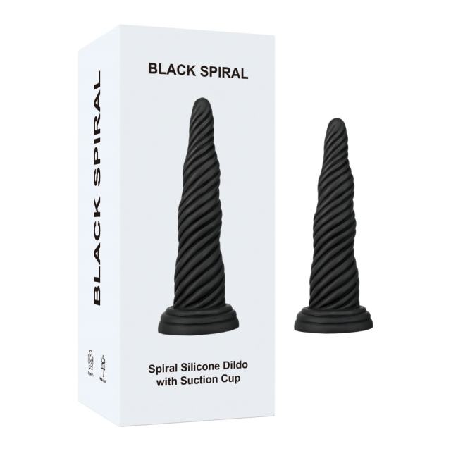 7.88 Inch Black Spiral Silicone Dildo with Suction Cup