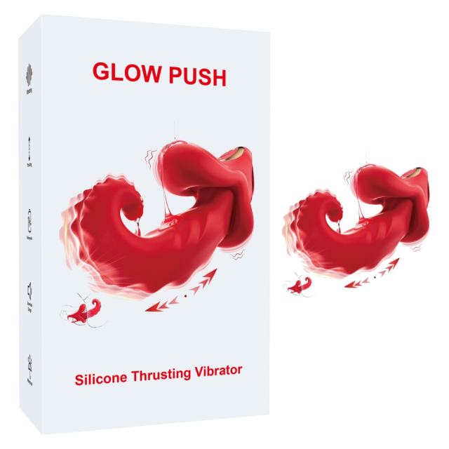 10-Speed Red Rechargeable Thrusting Silicone Vibrator with Licking Tongue