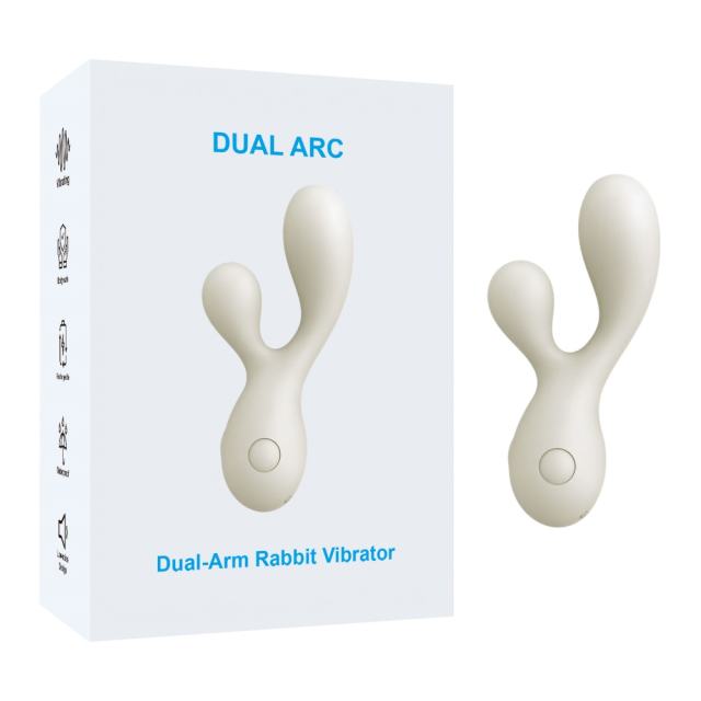 Customizable  4.65'' White Dual-Arm Rechargeable Waterproof Silicone Vibrator – 10-Speed and Ergonomic Curved Design