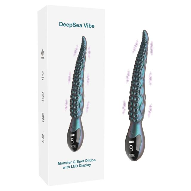 Customizable 9-Speed Multicolor Rechargeable 10.7" Silicone Vibrating Realistic Monster G-Spot Dildos with LED Display