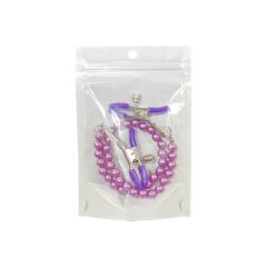 Purple Metal Nipple Clamps with Bead Chain – Adjustable Silicone Tip BDSM Clamp Set