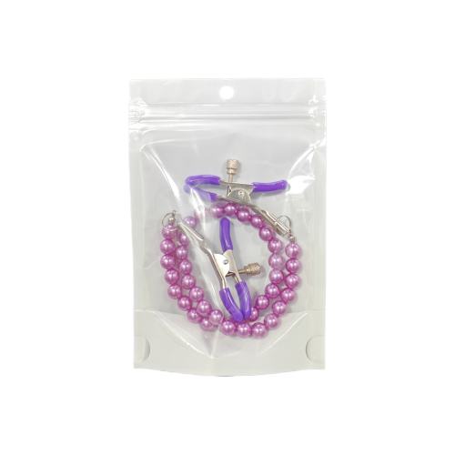 Purple Metal Nipple Clamps with Bead Chain – Adjustable Silicone Tip BDSM Clamp Set