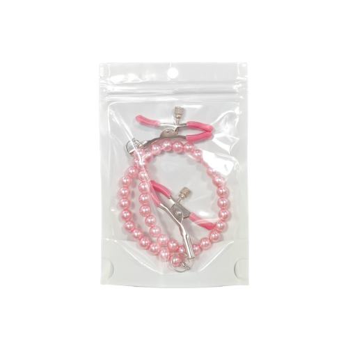 Pink Metal Nipple Clamps with Bead Chain – Adjustable Silicone Tip BDSM Clamp Set