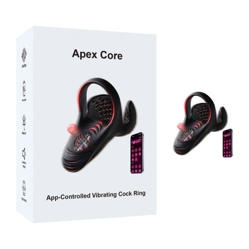 10 Vibrating Modes Rechargeable Waterproof Black App-Controlled Vibrating Cock Ring with Ball Holder