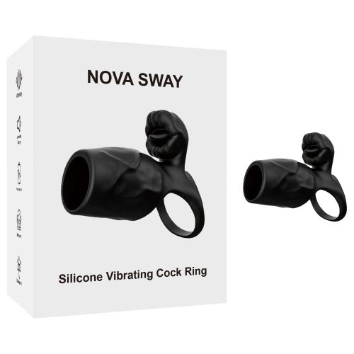 10 Modes Black Silicone Vibrating Cock Ring with Tongue-Licking Function