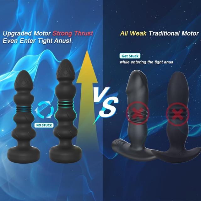 10-Speed Black Thrusting & Vibrating Rechargeable Silicone Prostate Massager with Remote Control