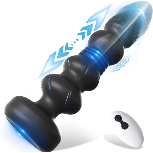 10-Speed Black Thrusting & Vibrating Rechargeable Silicone Prostate Massager with Remote Control