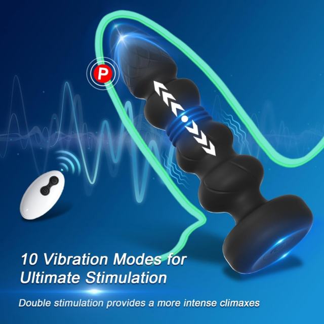 10-Speed Black Thrusting & Vibrating Rechargeable Silicone Prostate Massager with Remote Control