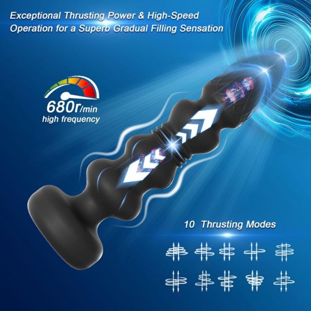 10-Speed Black Thrusting & Vibrating Rechargeable Silicone Prostate Massager with Remote Control