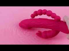 Customizable 8.59’’ Magenta Rechargeable 10-Mode Triple-Stim Silicone Vibrator with Beaded Anal Tail