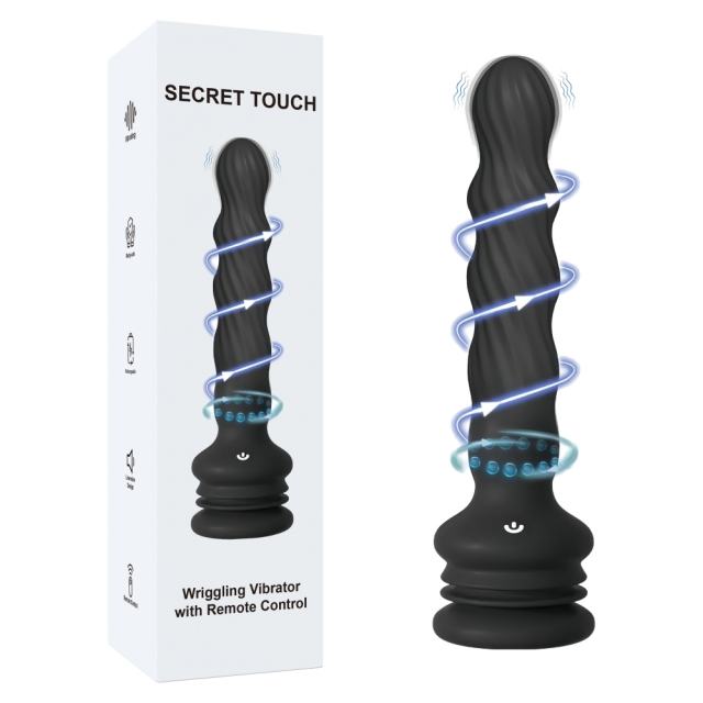7-Speed Black Silicone Rechargeable Wriggling Vibrator with Remote Control