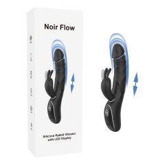 9.14" Black Rechargeable Silicone Rabbit Vibrator – 9 Vibrating Modes &amp; 9 Thrusting Modes Dual Stimulation