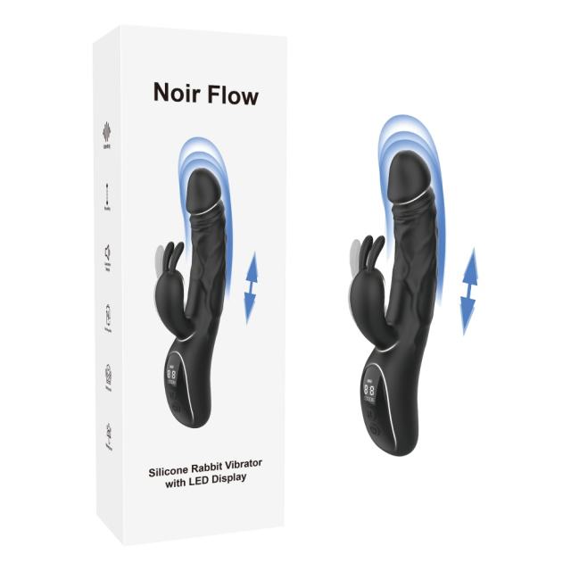 9.14" Black Rechargeable Silicone Rabbit Vibrator – 9 Vibrating Modes &amp; 9 Thrusting Modes Dual Stimulation