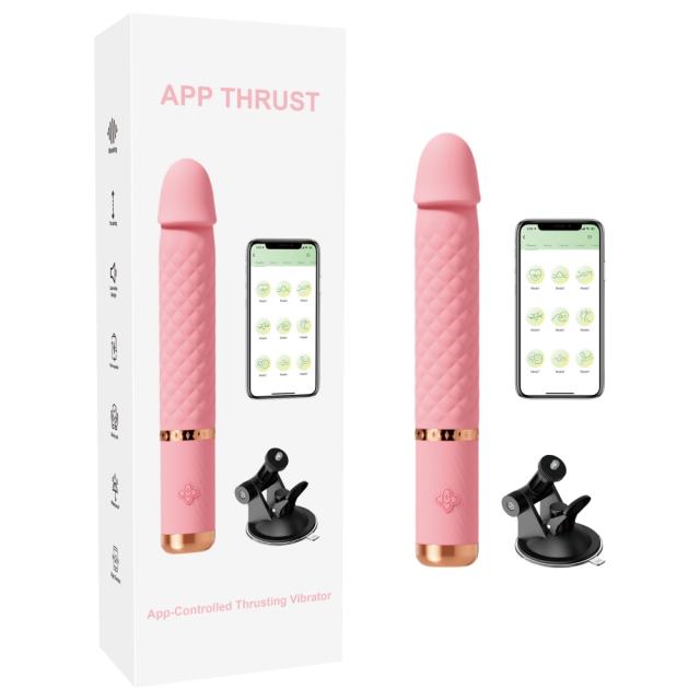 Customizable 10-Speed Pink Rechargeable Silicone Vibrator with Thrusting & App Control