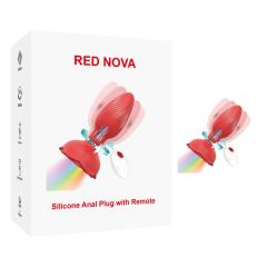 Customizable Red Rechargeable 360° Rotating Silicone Vibrating Anal Plug with Remote Control, Light-Up &amp; Rose-Shaped Base