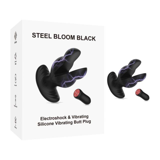 Customizable 8-Speed Electroshock & Vibrating Rechargeable Black Silicone Vibrating Butt Plug with Remote Control Vibrators