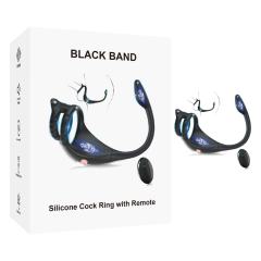 Customizable 9-Speed Black Rechargeable Remote Control Silicone Vibrating Cock Rings with Mini Bullet