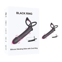 Customizable 7.29'' Black Rechargeable Vibrating Dildo with Cock Rings