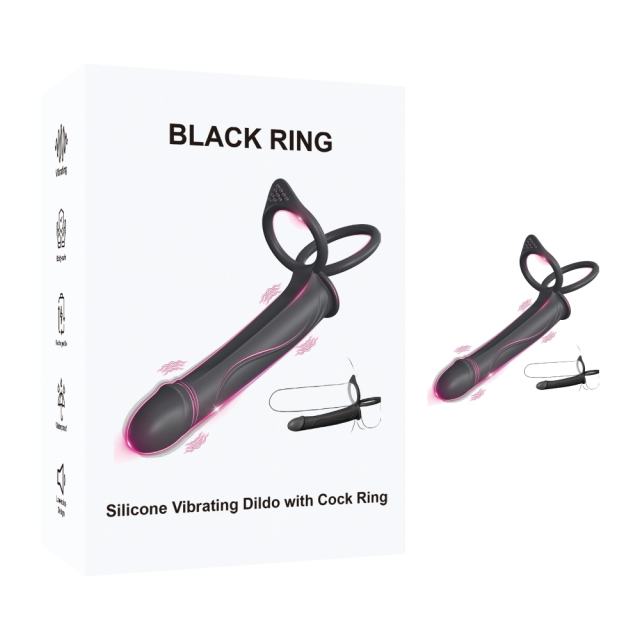 Customizable 7.29'' Black Rechargeable Vibrating Dildo with Cock Rings
