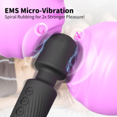 7.88" Black Rechargeable Silicone App-Controlled Wand Vibrator – 20 Vibrating Modes with Click Stimulation Head