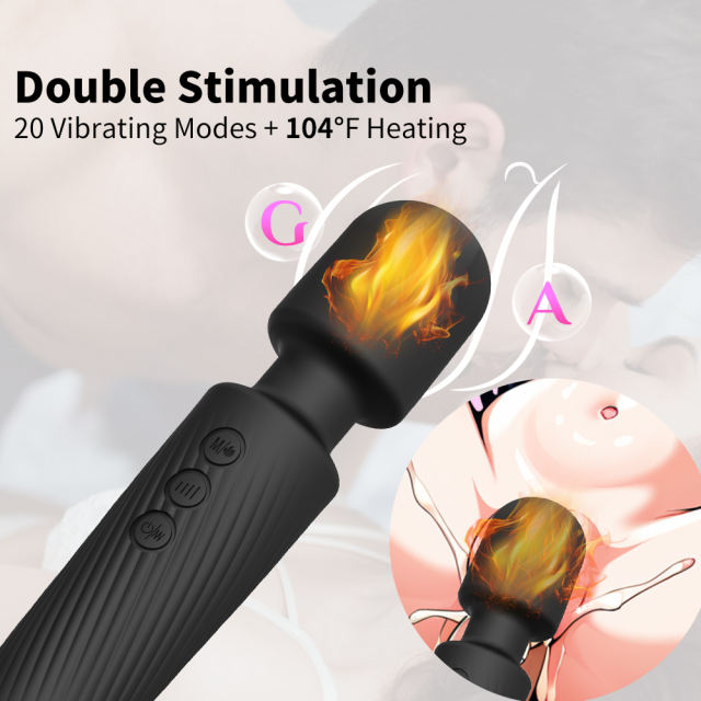 7.88" Black Rechargeable Silicone App-Controlled Wand Vibrator – 20 Vibrating Modes with Click Stimulation Head