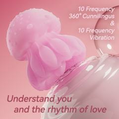 Pink Rechargeable Silicone Tongue Licking Vibrator – 10 Vibrating + 10 Licking + 7 Light Modes Cute Jellyfish Design