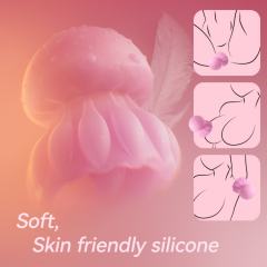 Pink Rechargeable Silicone Tongue Licking Vibrator – 10 Vibrating + 10 Licking + 7 Light Modes Cute Jellyfish Design