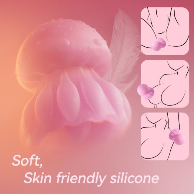 Pink Rechargeable Silicone Tongue Licking Vibrator – 10 Vibrating + 10 Licking + 7 Light Modes Cute Jellyfish Design