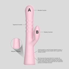 9.26" Pink Rechargeable Silicone Rabbit Vibrator – 10 Vibrating + 10 Rotating Beads Modes Dual Stimulation Design