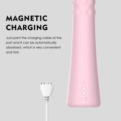 9.26" Pink Rechargeable Silicone Rabbit Vibrator – 10 Vibrating + 10 Rotating Beads Modes Dual Stimulation Design
