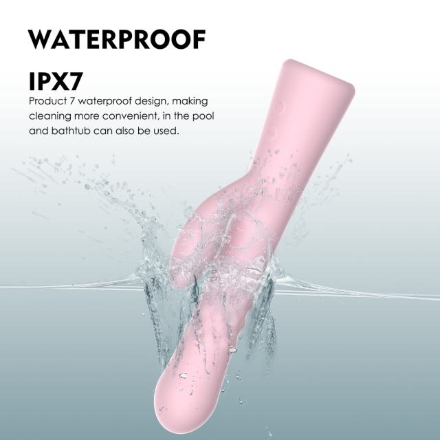 9.26" Pink Rechargeable Silicone Rabbit Vibrator – 10 Vibrating + 10 Rotating Beads Modes Dual Stimulation Design