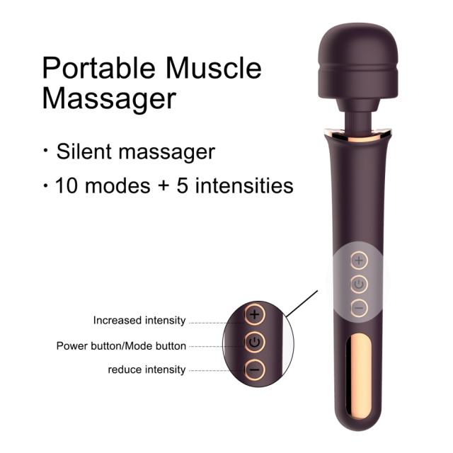 13.00" Dark Purple Rechargeable Silicone Wand Massager – 10 Vibrating Modes Powerful Full-Body Stimulation