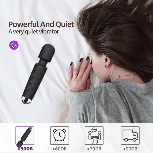 7.88" Black Rechargeable Silicone App-Controlled Wand Vibrator – 20 Vibrating Modes with Click Stimulation Head