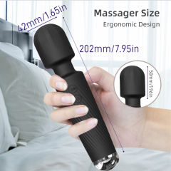 7.88" Black Rechargeable Silicone App-Controlled Wand Vibrator – 20 Vibrating Modes with Click Stimulation Head