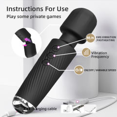 7.88" Black Rechargeable Silicone App-Controlled Wand Vibrator – 20 Vibrating Modes with Click Stimulation Head