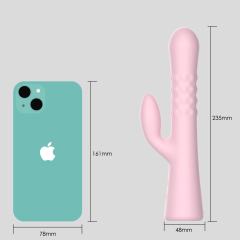9.26" Pink Rechargeable Silicone Rabbit Vibrator – 10 Vibrating + 10 Rotating Beads Modes Dual Stimulation Design
