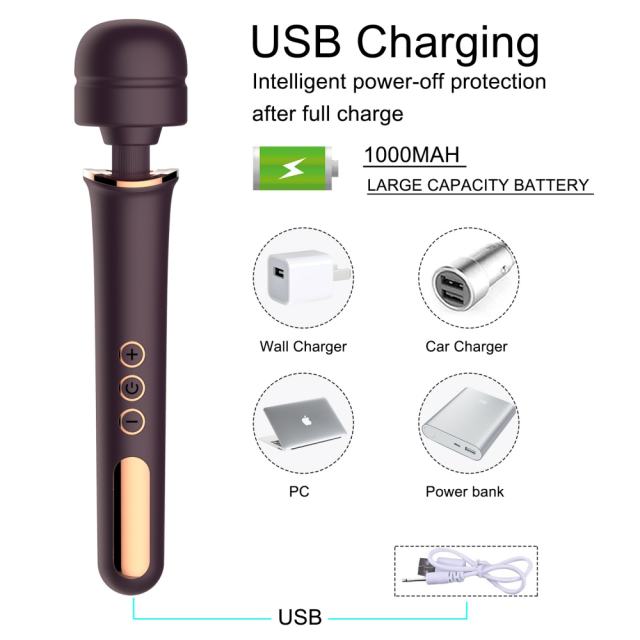 13.00" Dark Purple Rechargeable Silicone Wand Massager – 10 Vibrating Modes Powerful Full-Body Stimulation
