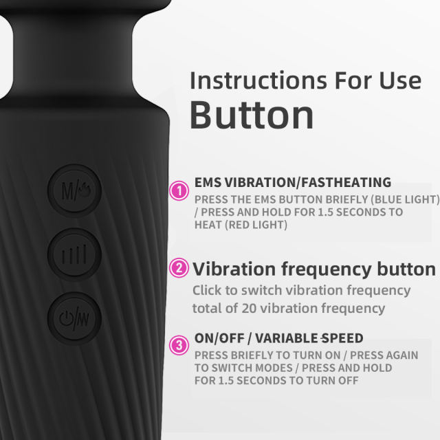 7.88" Black Rechargeable Silicone App-Controlled Wand Vibrator – 20 Vibrating Modes with Click Stimulation Head