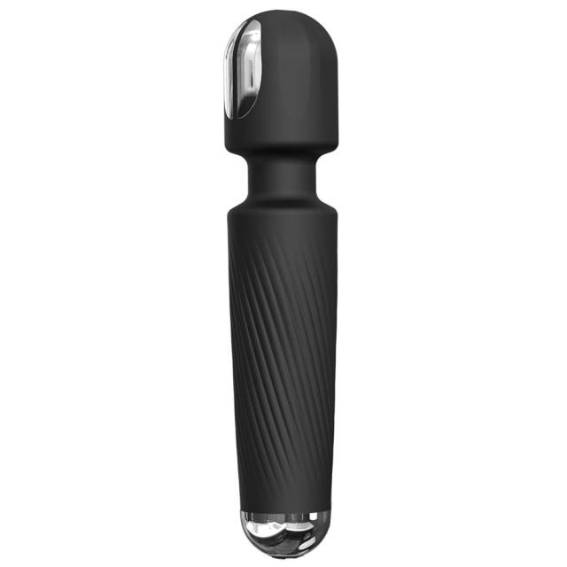 7.88" Black Rechargeable Silicone App-Controlled Wand Vibrator – 20 Vibrating Modes with Click Stimulation Head