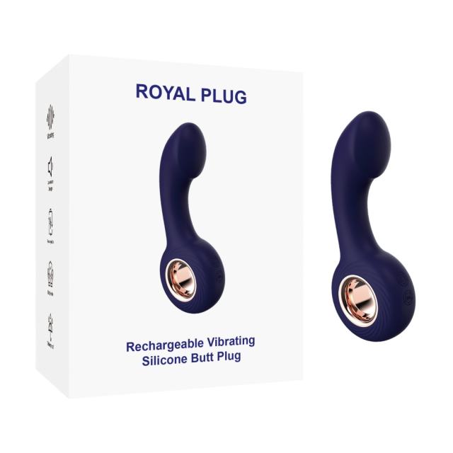 Customizable 12-Mode Curved Vibrating Blue Silicone Butt Plug