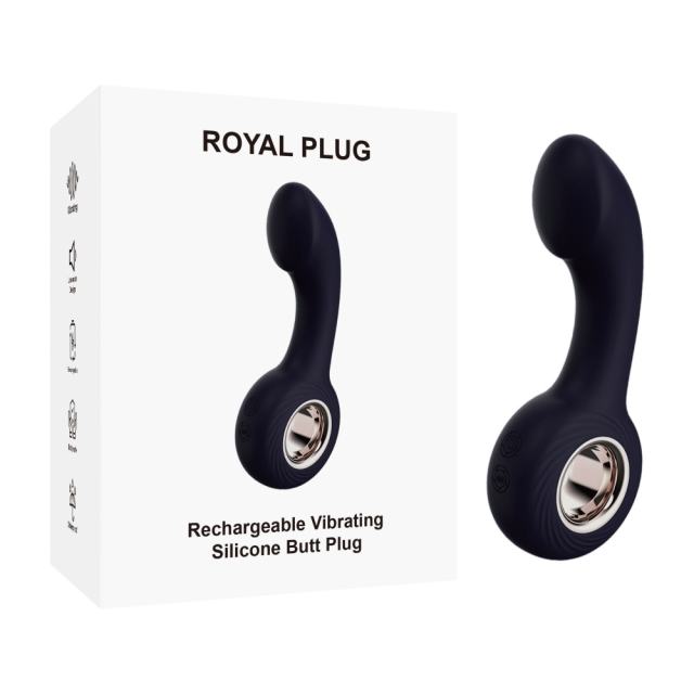 12-Mode Curved Vibrating Black Silicone Butt Plug