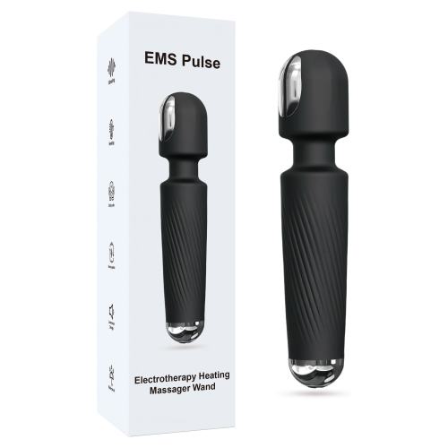 7.88" Black Rechargeable Silicone Magic Wand Vibrator – 20 Vibrating Modes with Click Stimulation Head