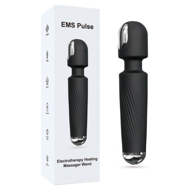7.88" Black Rechargeable Silicone Magic Wand Vibrator – 20 Vibrating Modes with Click Stimulation Head