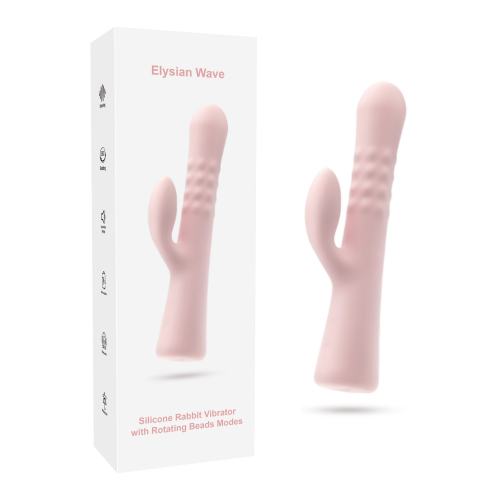 9.26" Pink Rechargeable Silicone Rabbit Vibrator – 10 Vibrating + 10 Rotating Beads Modes Dual Stimulation Design