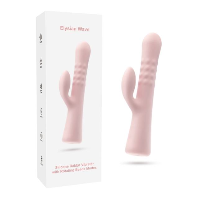 9.26" Pink Rechargeable Silicone Rabbit Vibrator – 10 Vibrating + 10 Rotating Beads Modes Dual Stimulation Design