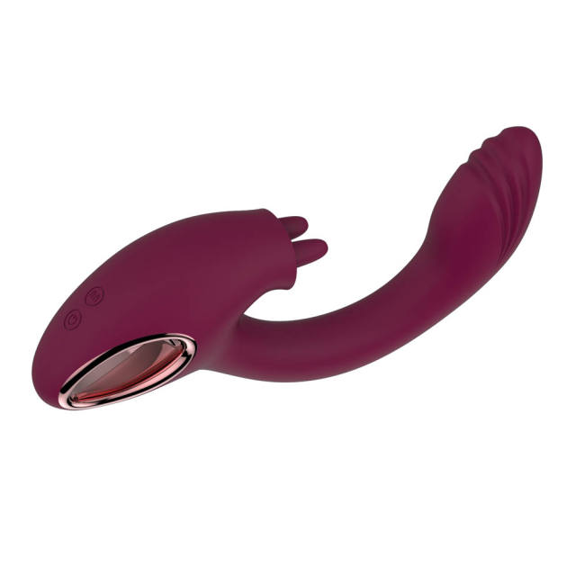 8.59" Magenta Rechargeable Silicone Rabbit Vibrator – 7 Vibrating + 7 Tongue Licking Modes Dual Stimulation Design