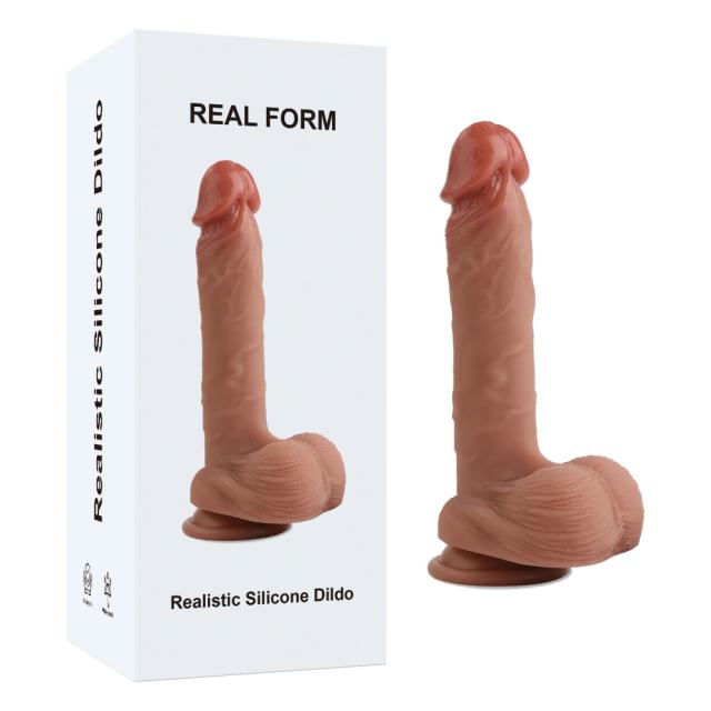 Customizable 8.27'' Light Brown Silicone Realistic Dildo with Balls and Strong Suction Cup